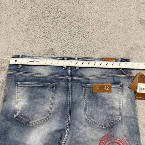 Crysp Denim Jeans Mens 42 Graffiti Art Graphic Distressed Pants Written Indigo 4 - Picture 14 of 16